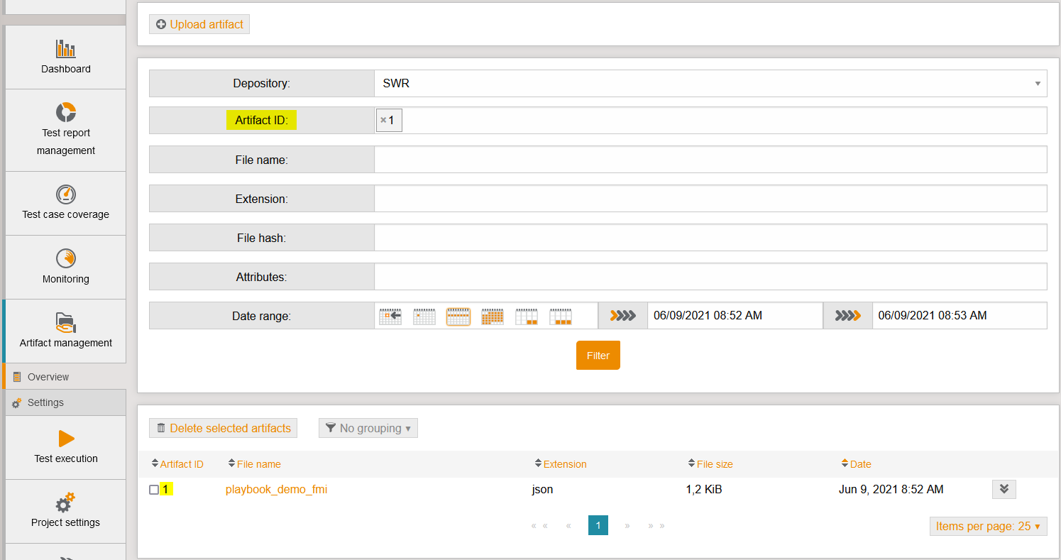 ArtifactManagementIdSearchViaGui