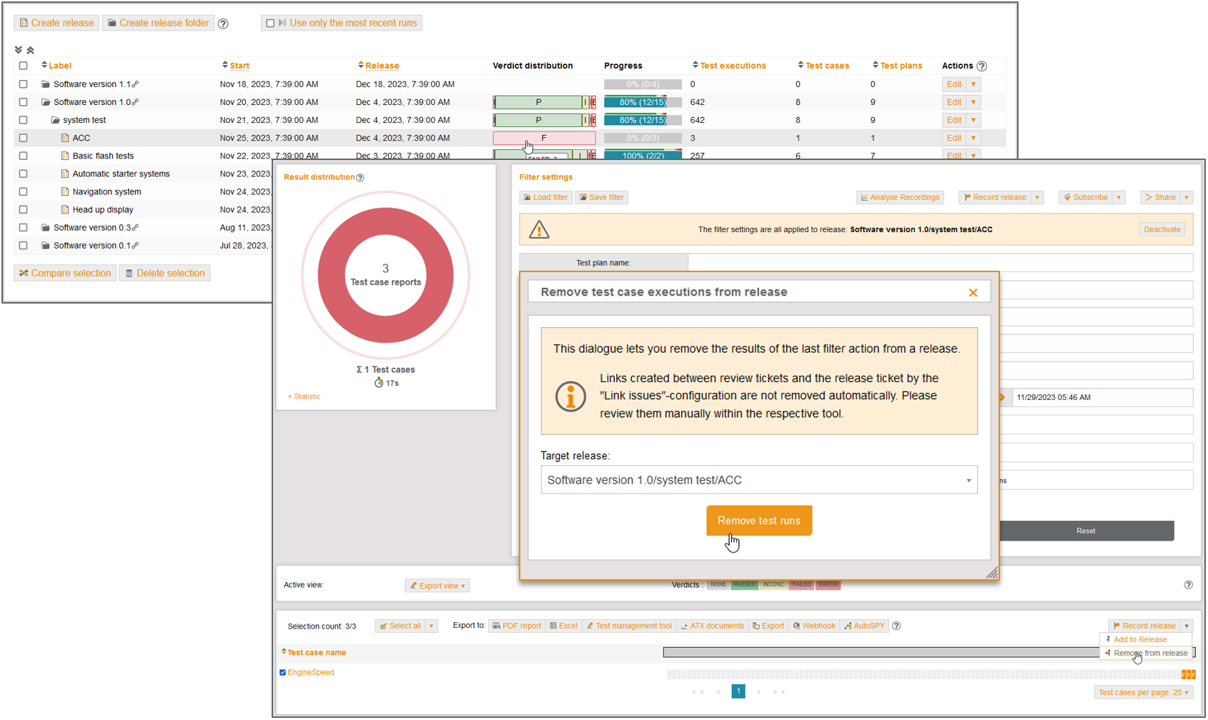 RemoveTestCaseExecutionsFromRelease