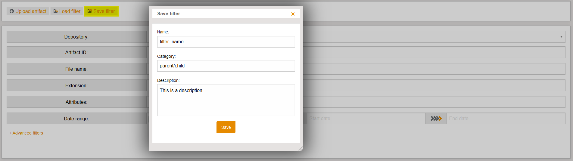 ArtifactFilterSaveAndLoad