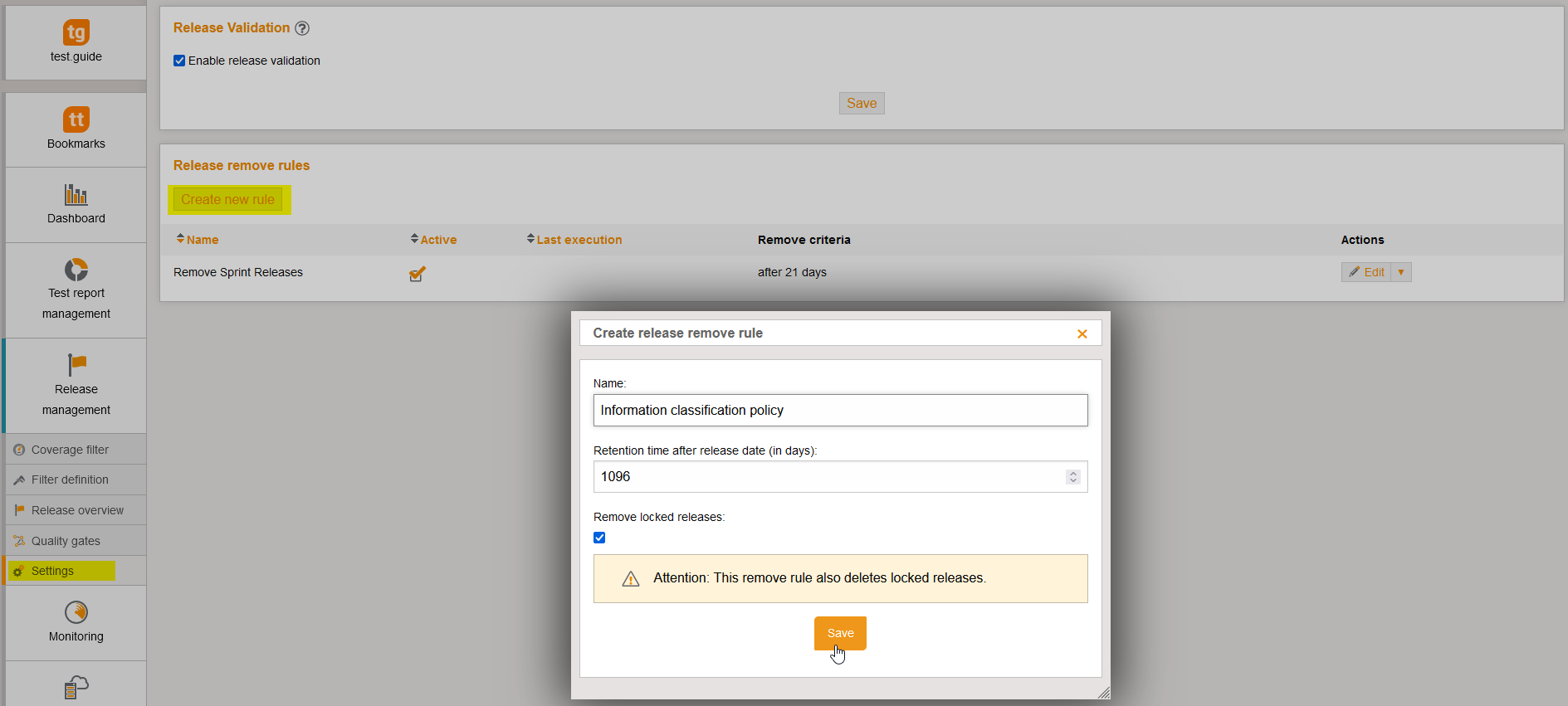 AutoRemoveReleaseWithInformationClassificationPolicy