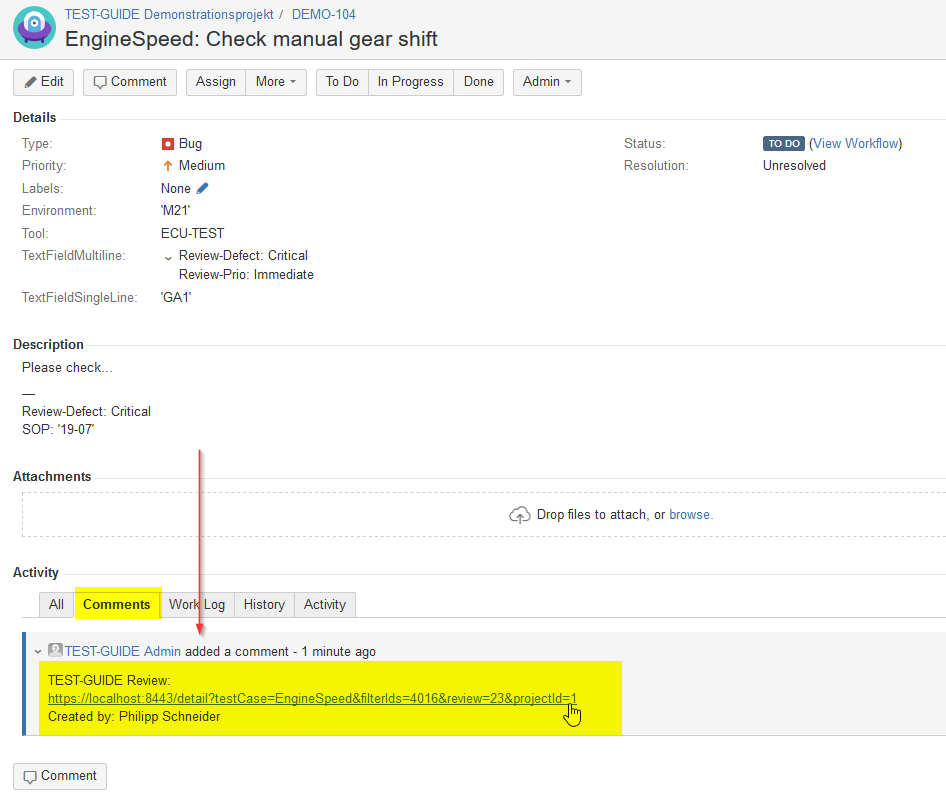 JiraReviewLinkInComment