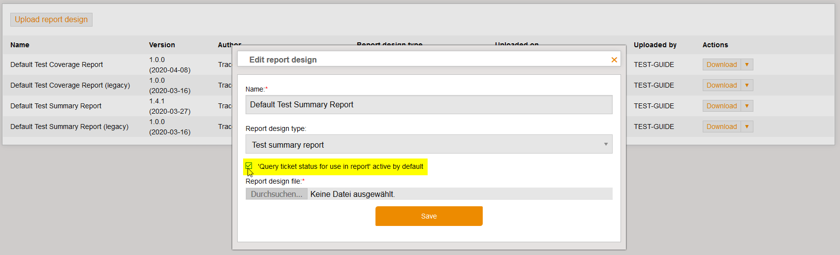 PDF Reporting PreSelectOptions