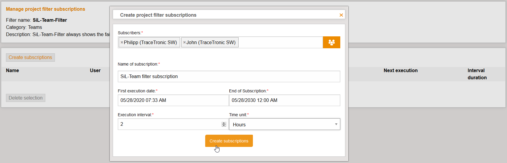 ProjectFilter AddMemberToSubscription