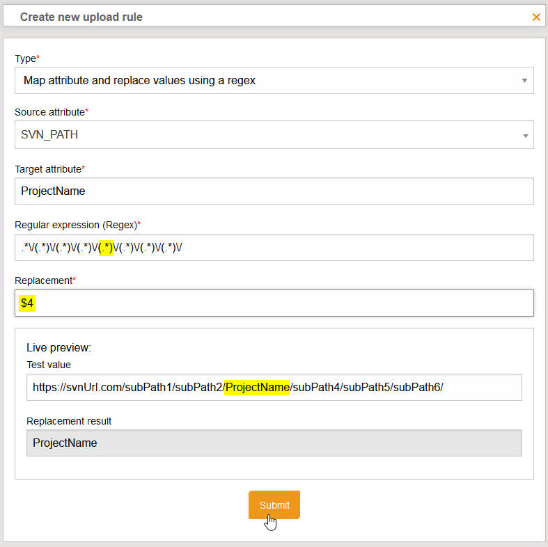 UploadRuleRegExMapping